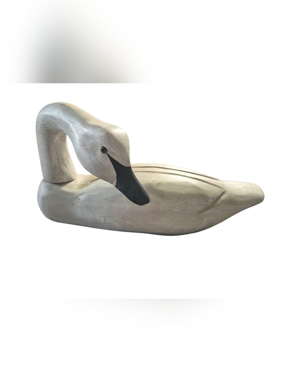 Vintage Carved Swan Decoy Wooden Primitive Folk Art Sculpture w/ Glass Eyes